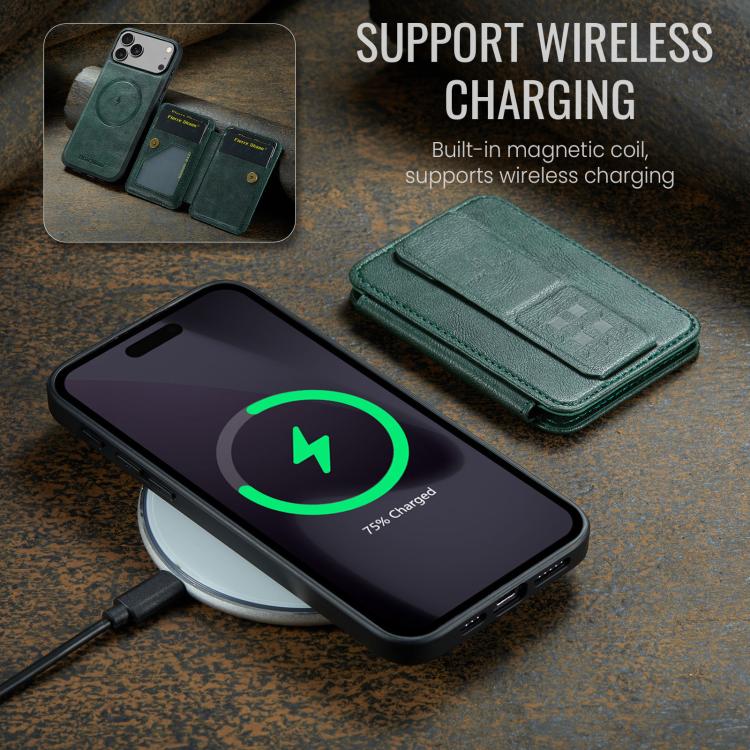 For iPhone 18 Pro / 17 Pro Fierre Shann Oil Wax Cow Leather Card Holder Back Phone Case(Green)