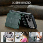 For iPhone 18 Pro / 17 Pro Fierre Shann Oil Wax Cow Leather Card Holder Back Phone Case(Green)