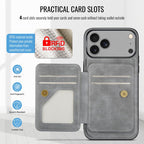 For iPhone 18 Pro / 17 Pro Fierre Shann Oil Wax Cow Leather Card Holder Back Phone Case(Grey)