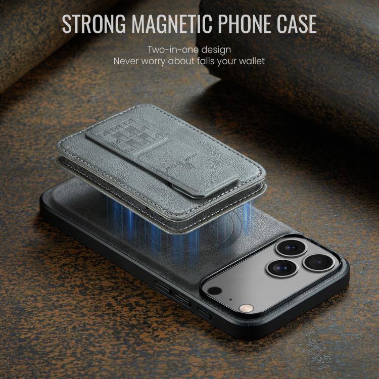 For iPhone 18 Pro / 17 Pro Fierre Shann Oil Wax Cow Leather Card Holder Back Phone Case(Grey)