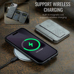 For iPhone 18 Pro / 17 Pro Fierre Shann Oil Wax Cow Leather Card Holder Back Phone Case(Grey)