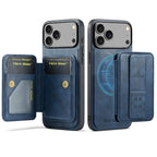 For iPhone 18 Pro / 17 Pro Fierre Shann Oil Wax Cow Leather Card Holder Back Phone Case(Blue)