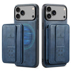 For iPhone 18 Pro / 17 Pro Fierre Shann Oil Wax Cow Leather Card Holder Back Phone Case(Blue)