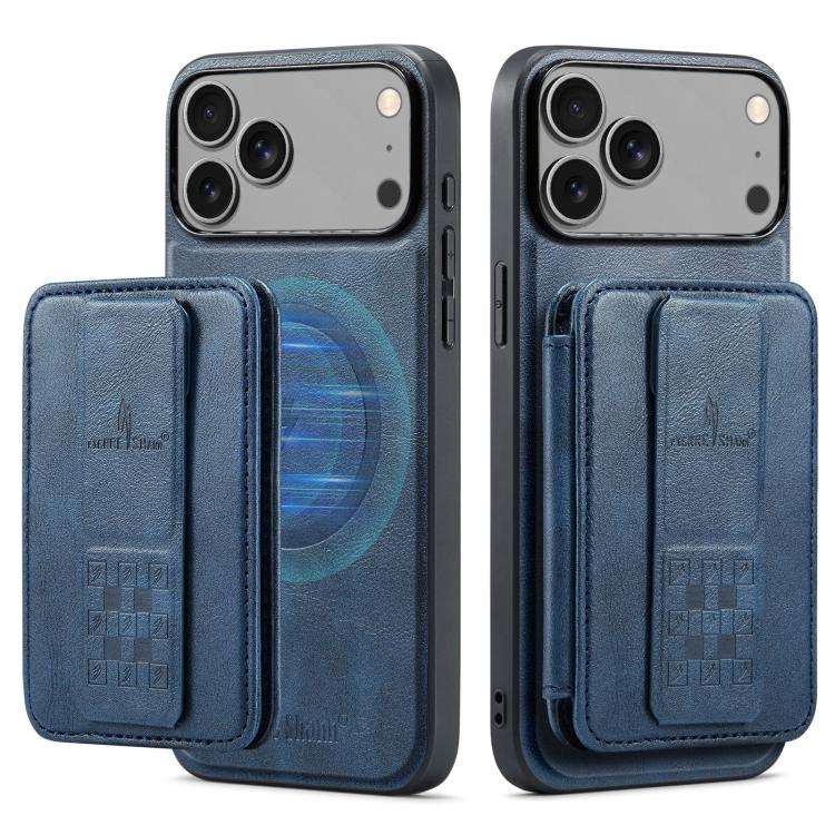 For iPhone 18 Pro / 17 Pro Fierre Shann Oil Wax Cow Leather Card Holder Back Phone Case(Blue)