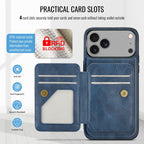 For iPhone 18 Pro / 17 Pro Fierre Shann Oil Wax Cow Leather Card Holder Back Phone Case(Blue)