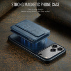 For iPhone 18 Pro / 17 Pro Fierre Shann Oil Wax Cow Leather Card Holder Back Phone Case(Blue)