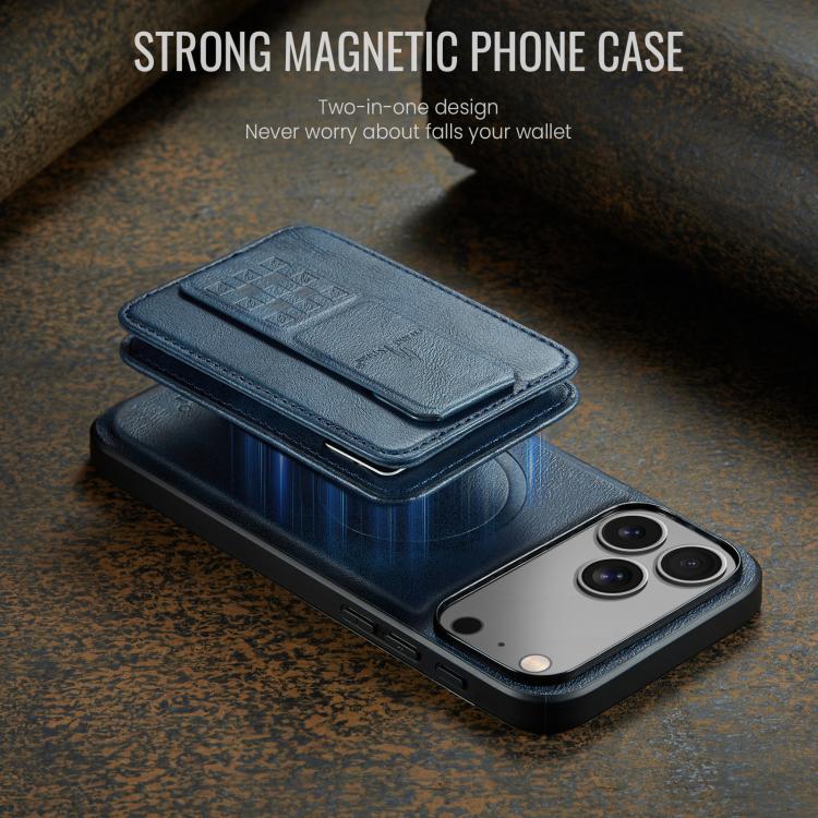For iPhone 18 Pro / 17 Pro Fierre Shann Oil Wax Cow Leather Card Holder Back Phone Case(Blue)