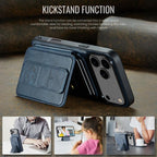 For iPhone 18 Pro / 17 Pro Fierre Shann Oil Wax Cow Leather Card Holder Back Phone Case(Blue)
