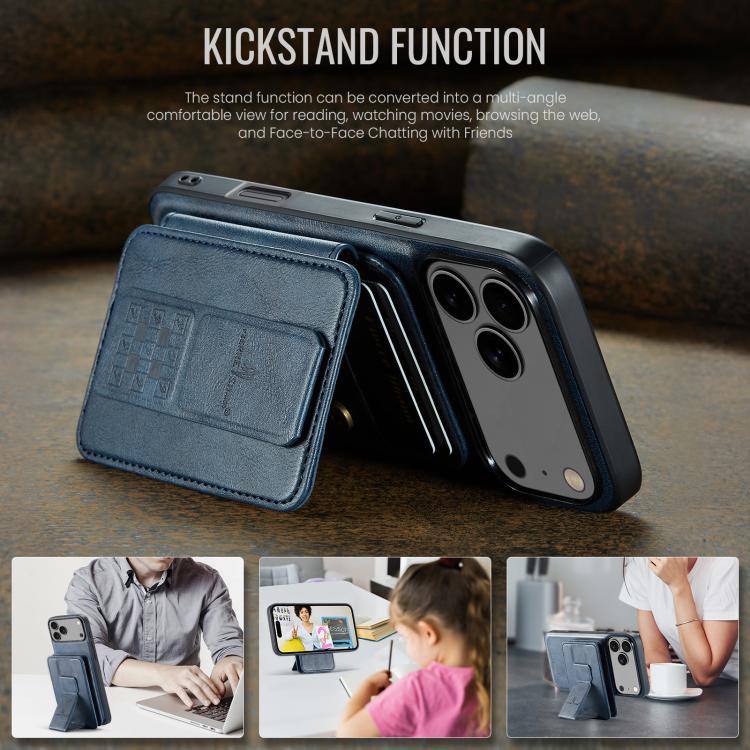 For iPhone 18 Pro / 17 Pro Fierre Shann Oil Wax Cow Leather Card Holder Back Phone Case(Blue)