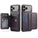 For iPhone 18 Pro / 17 Pro Fierre Shann Oil Wax Cow Leather Card Holder Back Phone Case(Purple)