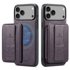 For iPhone 18 Pro / 17 Pro Fierre Shann Oil Wax Cow Leather Card Holder Back Phone Case(Purple)