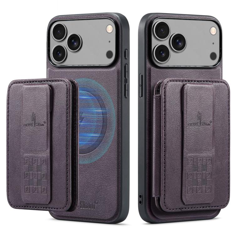 For iPhone 18 Pro / 17 Pro Fierre Shann Oil Wax Cow Leather Card Holder Back Phone Case(Purple)