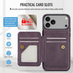 For iPhone 18 Pro / 17 Pro Fierre Shann Oil Wax Cow Leather Card Holder Back Phone Case(Purple)