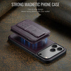 For iPhone 18 Pro / 17 Pro Fierre Shann Oil Wax Cow Leather Card Holder Back Phone Case(Purple)
