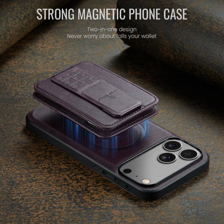 For iPhone 18 Pro / 17 Pro Fierre Shann Oil Wax Cow Leather Card Holder Back Phone Case(Purple)