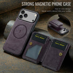 For iPhone 18 Pro / 17 Pro Fierre Shann Oil Wax Cow Leather Card Holder Back Phone Case(Purple)