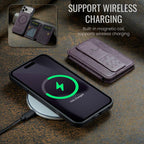 For iPhone 18 Pro / 17 Pro Fierre Shann Oil Wax Cow Leather Card Holder Back Phone Case(Purple)