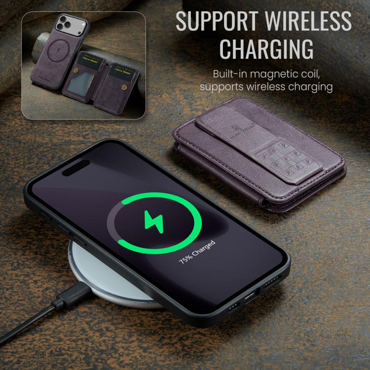 For iPhone 18 Pro / 17 Pro Fierre Shann Oil Wax Cow Leather Card Holder Back Phone Case(Purple)
