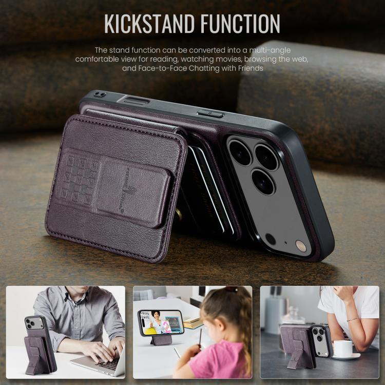For iPhone 18 Pro / 17 Pro Fierre Shann Oil Wax Cow Leather Card Holder Back Phone Case(Purple)