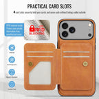 For iPhone 18 Pro / 17 Pro Fierre Shann Oil Wax Cow Leather Card Holder Back Phone Case(Brown)
