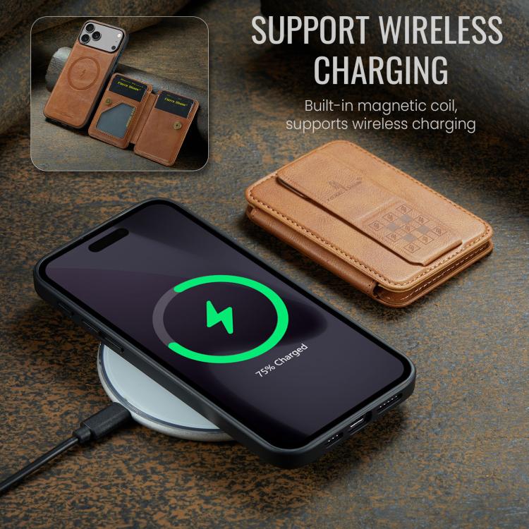 For iPhone 18 Pro / 17 Pro Fierre Shann Oil Wax Cow Leather Card Holder Back Phone Case(Brown)