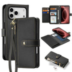 For iPhone 18 Pro DUX DUCIS Lawa Series 2 in 1 Wallet Zipper Detachable MagSafe Phone Case with Lanyard(Black)
