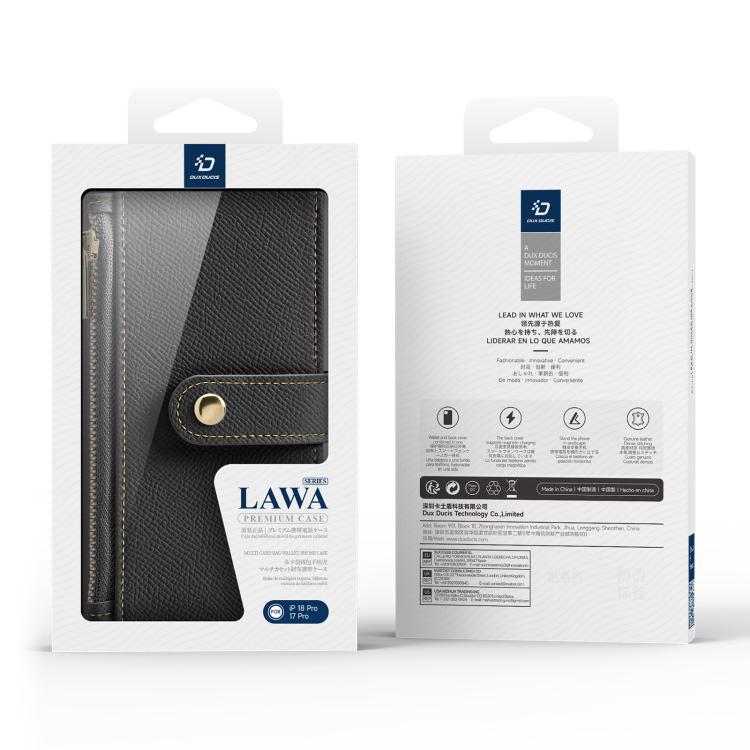 For iPhone 18 Pro DUX DUCIS Lawa Series 2 in 1 Wallet Zipper Detachable MagSafe Phone Case with Lanyard(Black)