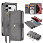 For iPhone 18 Pro DUX DUCIS Lawa Series 2 in 1 Wallet Zipper Detachable MagSafe Phone Case with Lanyard(Grey)