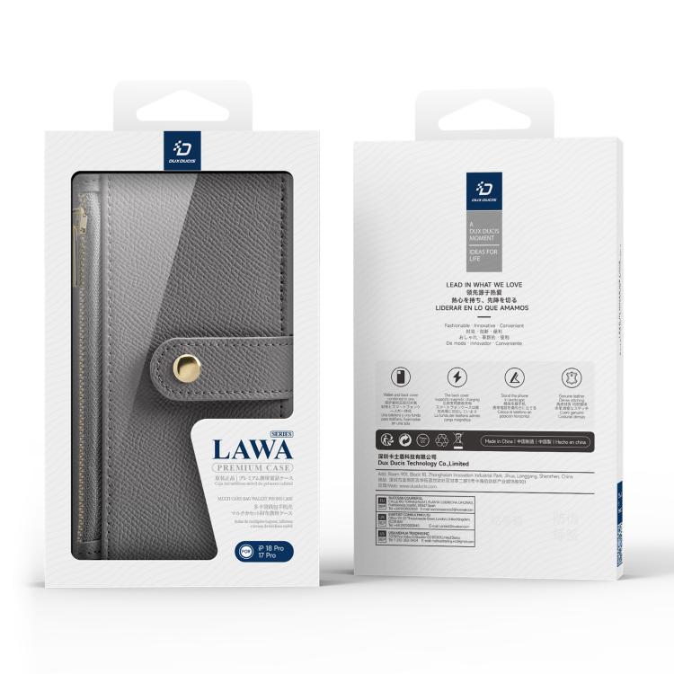 For iPhone 18 Pro DUX DUCIS Lawa Series 2 in 1 Wallet Zipper Detachable MagSafe Phone Case with Lanyard(Grey)