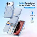 For iPhone 18 Pro DUX DUCIS Lawa Series 2 in 1 Wallet Zipper Detachable MagSafe Phone Case with Lanyard(Light Blue)