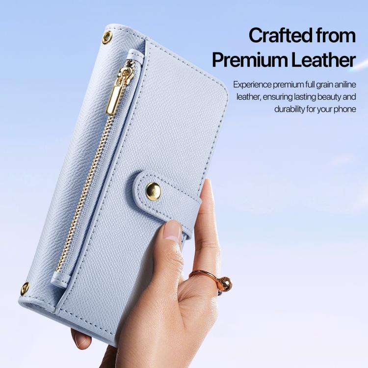 For iPhone 18 Pro DUX DUCIS Lawa Series 2 in 1 Wallet Zipper Detachable MagSafe Phone Case with Lanyard(Light Blue)