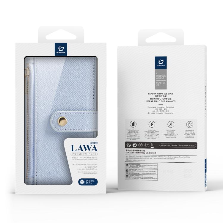 For iPhone 18 Pro DUX DUCIS Lawa Series 2 in 1 Wallet Zipper Detachable MagSafe Phone Case with Lanyard(Light Blue)