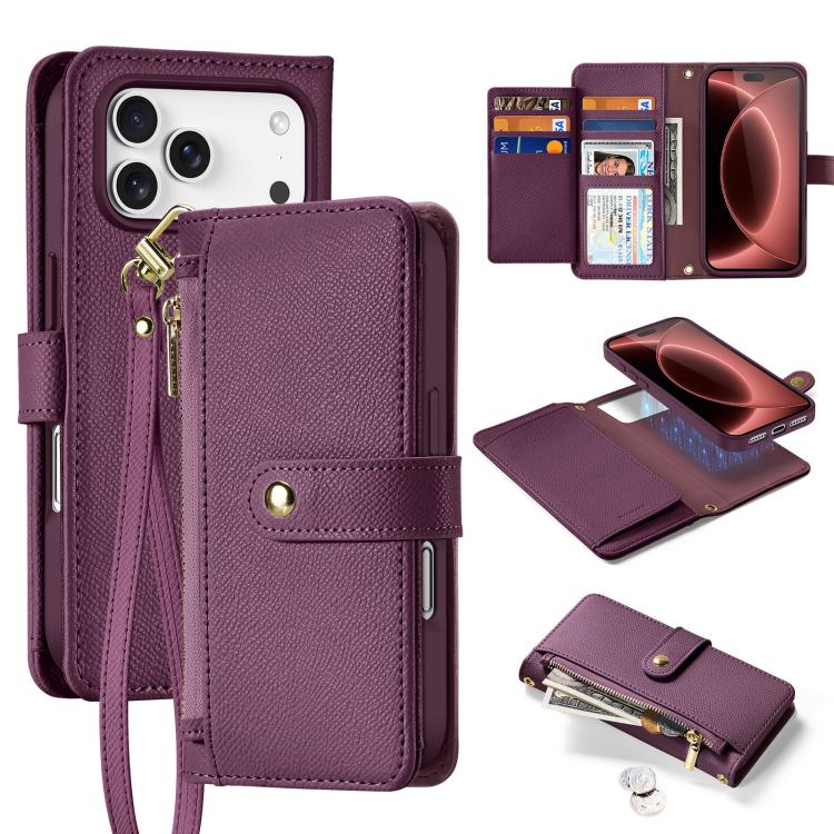 For iPhone 18 Pro DUX DUCIS Lawa Series 2 in 1 Wallet Zipper Detachable MagSafe Phone Case with Lanyard(Cherry Red)