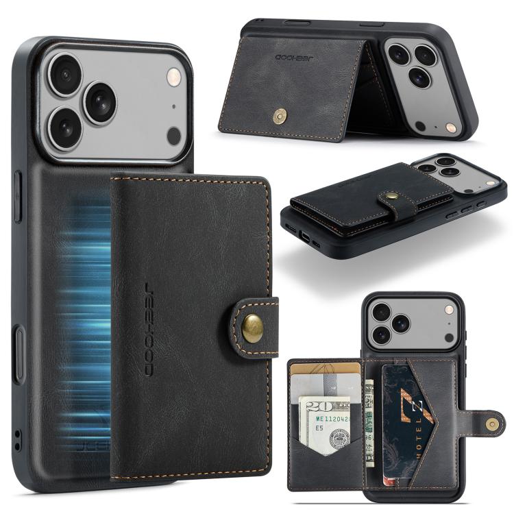 For iPhone 18 Pro / 17 Pro JEEHOOD J01 Retro Magnetic Detachable Wallet Phone Case(Black)