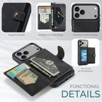 For iPhone 18 Pro / 17 Pro JEEHOOD J01 Retro Magnetic Detachable Wallet Phone Case(Black)