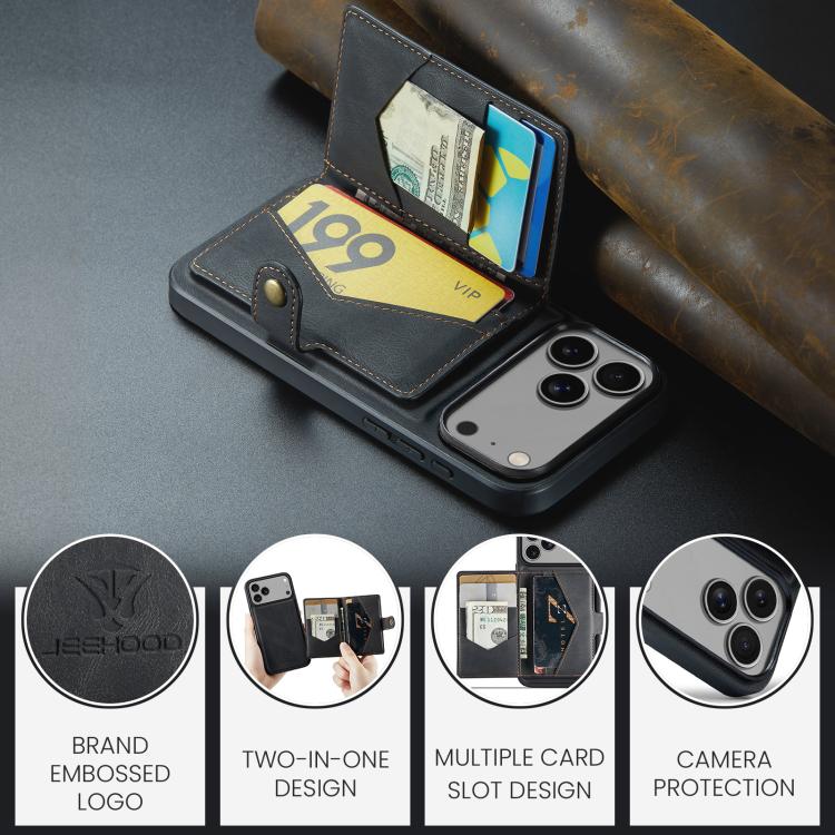 For iPhone 18 Pro / 17 Pro JEEHOOD J01 Retro Magnetic Detachable Wallet Phone Case(Black)
