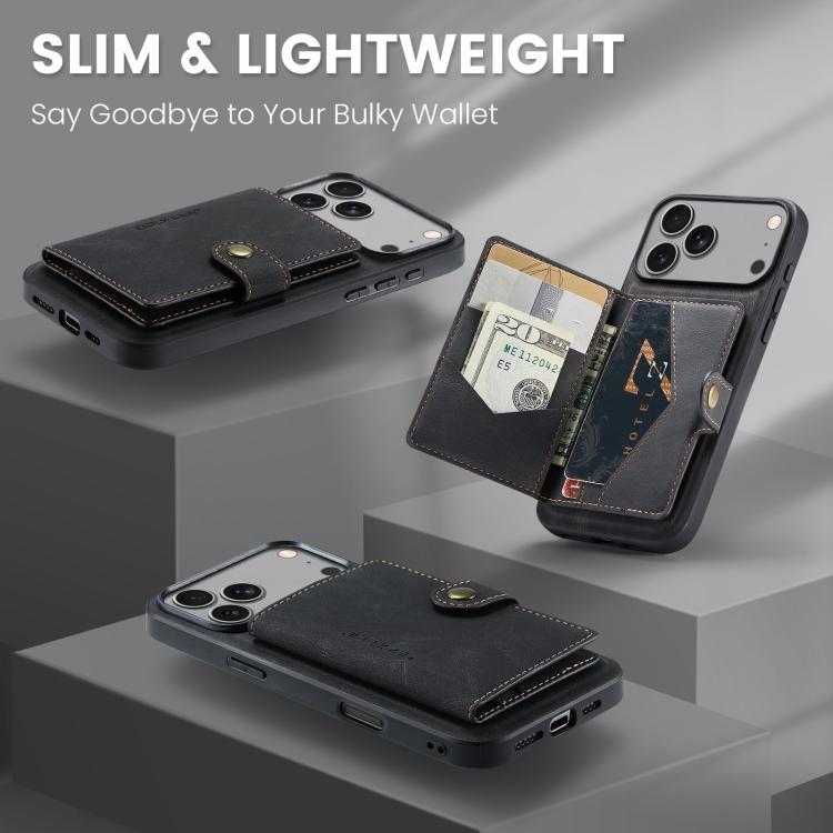 For iPhone 18 Pro / 17 Pro JEEHOOD J01 Retro Magnetic Detachable Wallet Phone Case(Black)