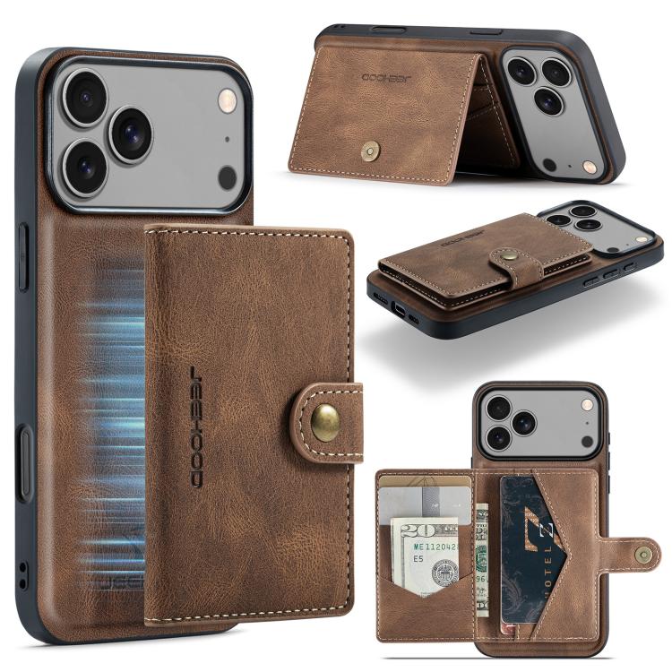 For iPhone 18 Pro / 17 Pro JEEHOOD J01 Retro Magnetic Detachable Wallet Phone Case(Brown)