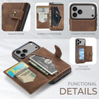 For iPhone 18 Pro / 17 Pro JEEHOOD J01 Retro Magnetic Detachable Wallet Phone Case(Brown)