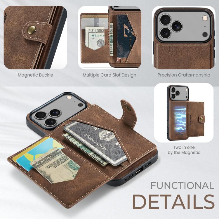 For iPhone 18 Pro / 17 Pro JEEHOOD J01 Retro Magnetic Detachable Wallet Phone Case(Brown)