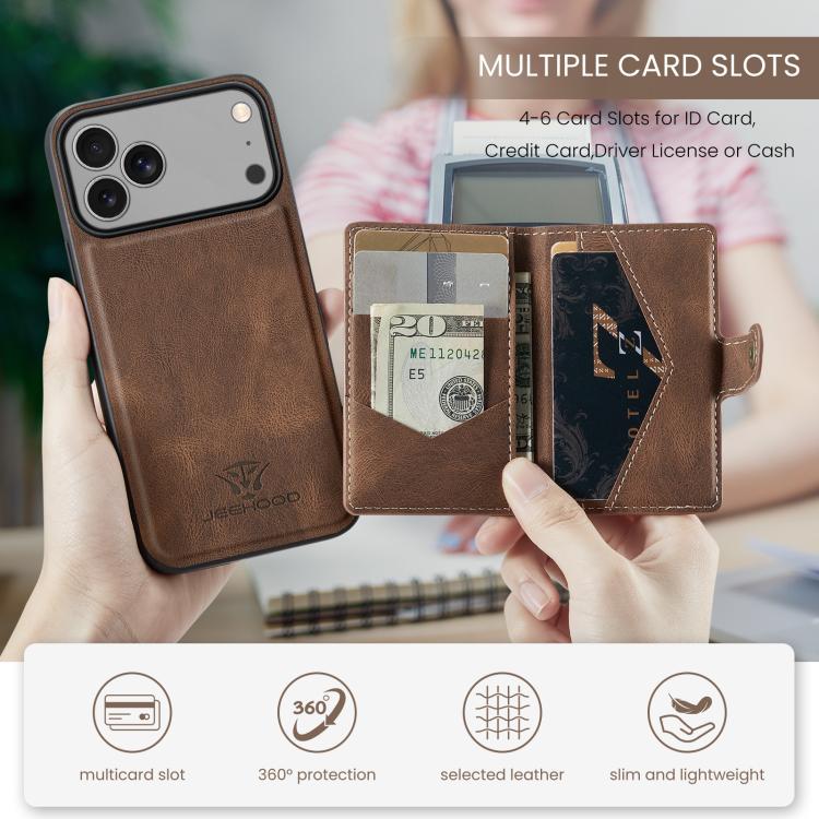 For iPhone 18 Pro / 17 Pro JEEHOOD J01 Retro Magnetic Detachable Wallet Phone Case(Brown)