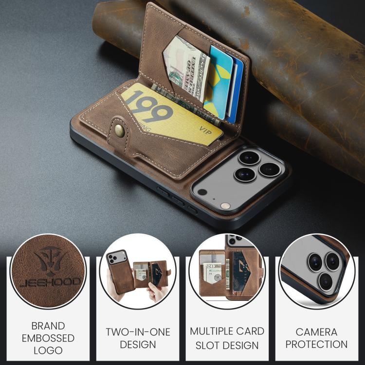 For iPhone 18 Pro / 17 Pro JEEHOOD J01 Retro Magnetic Detachable Wallet Phone Case(Brown)