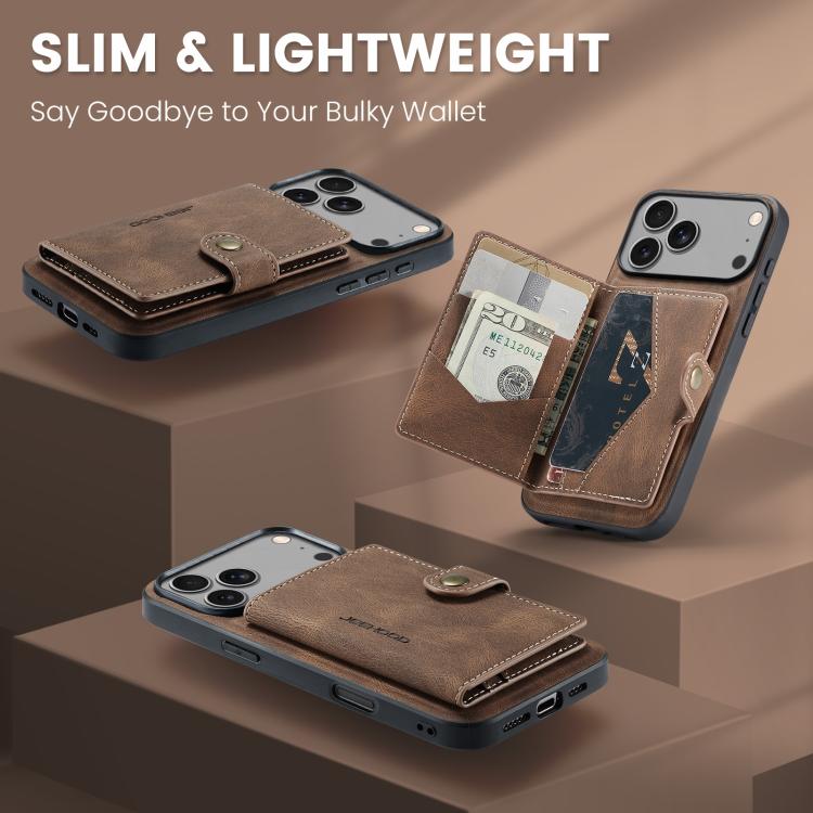 For iPhone 18 Pro / 17 Pro JEEHOOD J01 Retro Magnetic Detachable Wallet Phone Case(Brown)