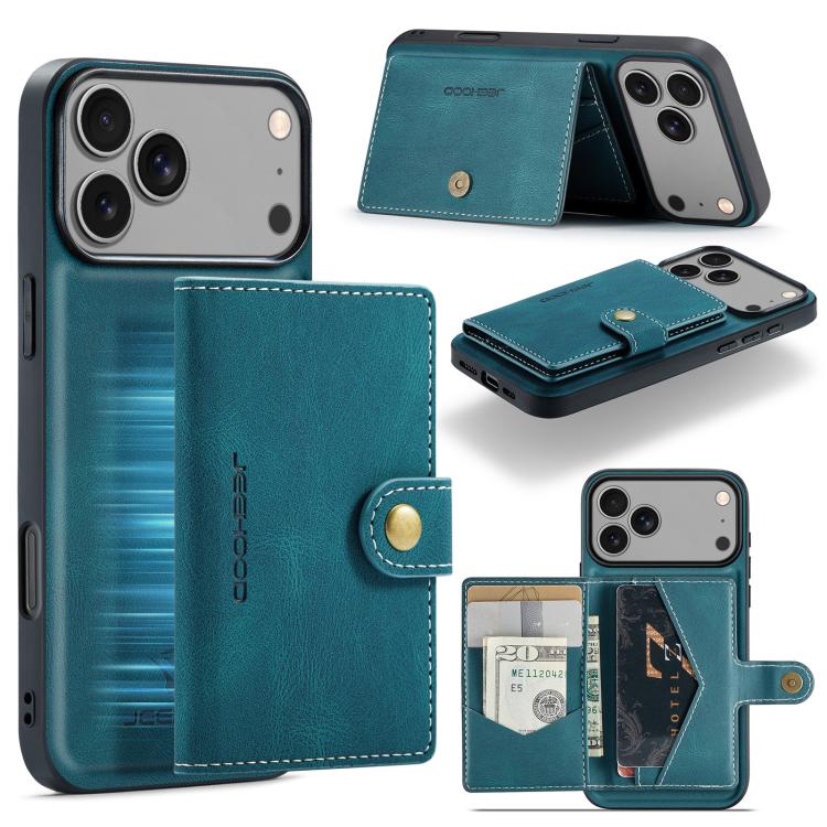 For iPhone 18 Pro / 17 Pro JEEHOOD J01 Retro Magnetic Detachable Wallet Phone Case(Blue)