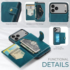 For iPhone 18 Pro / 17 Pro JEEHOOD J01 Retro Magnetic Detachable Wallet Phone Case(Blue)