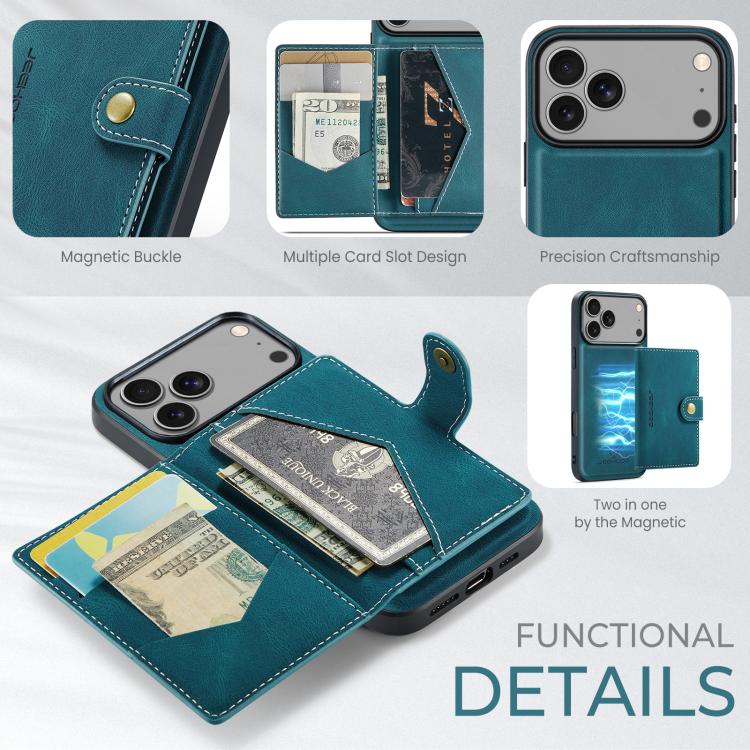 For iPhone 18 Pro / 17 Pro JEEHOOD J01 Retro Magnetic Detachable Wallet Phone Case(Blue)