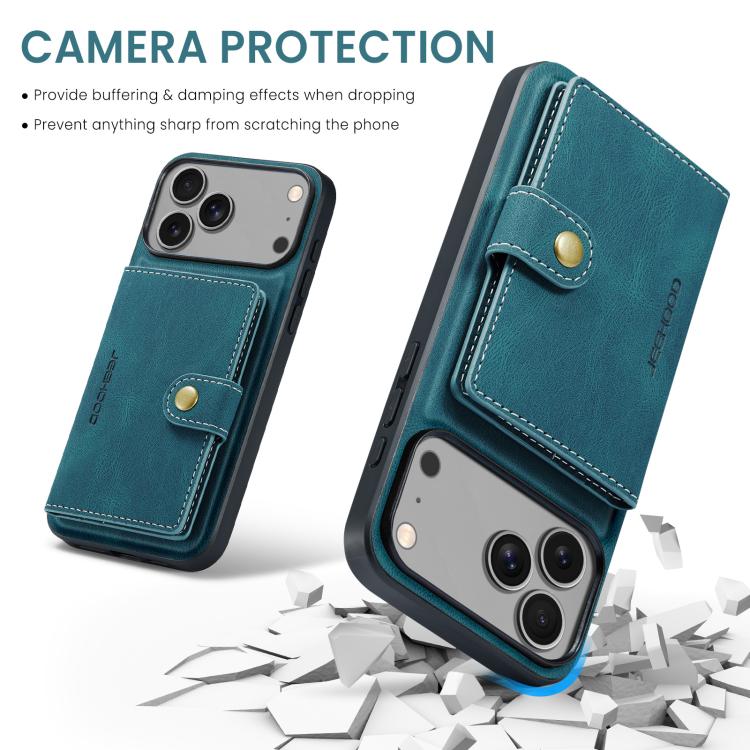 For iPhone 18 Pro / 17 Pro JEEHOOD J01 Retro Magnetic Detachable Wallet Phone Case(Blue)