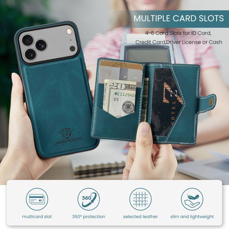 For iPhone 18 Pro / 17 Pro JEEHOOD J01 Retro Magnetic Detachable Wallet Phone Case(Blue)