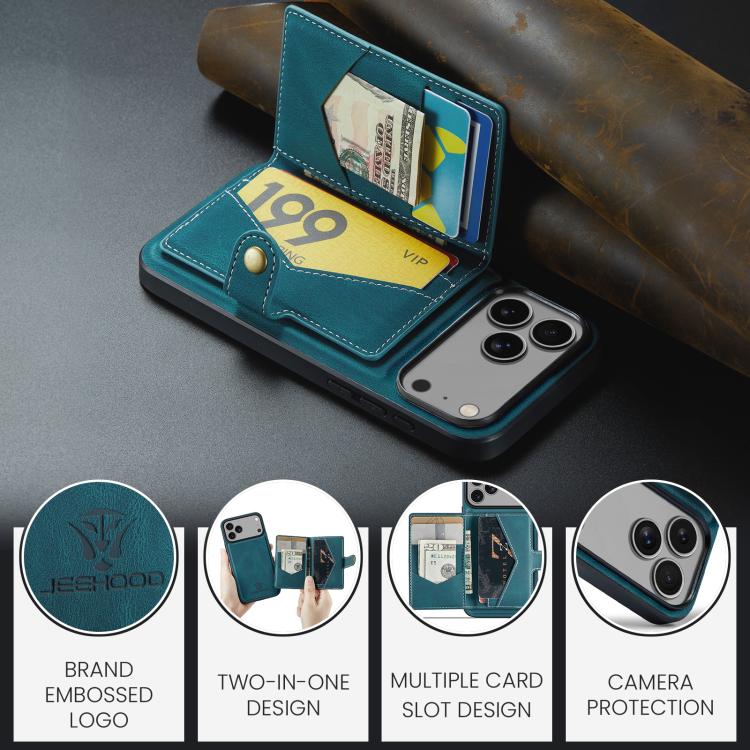 For iPhone 18 Pro / 17 Pro JEEHOOD J01 Retro Magnetic Detachable Wallet Phone Case(Blue)