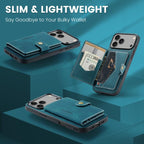 For iPhone 18 Pro / 17 Pro JEEHOOD J01 Retro Magnetic Detachable Wallet Phone Case(Blue)
